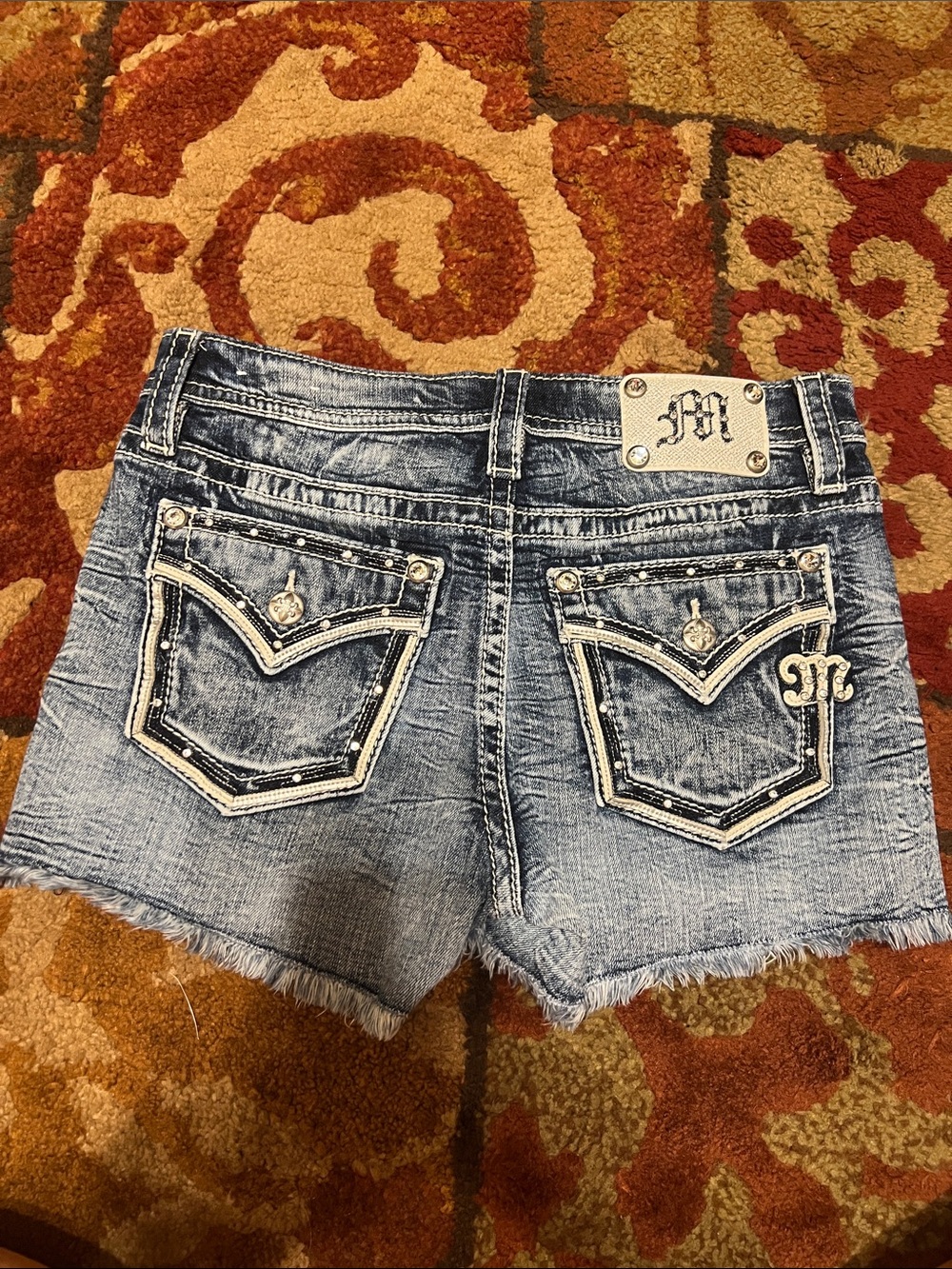 Miss Me Distressed Light Blue Embellished Denim Shorts